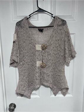 Neutral Taupe Open-Knit Button-Front Women’s Cardigan